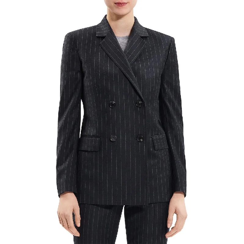 Womens Wool Pinstripe Double-Breasted Blazer