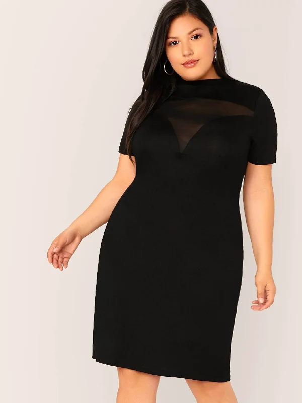 Plus Sheer Mesh Insert Midi Dress