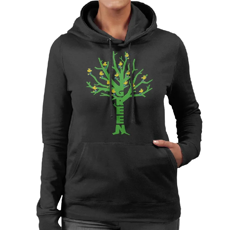 Peanuts Woodstock Green Tree Women's Hooded Sweatshirt