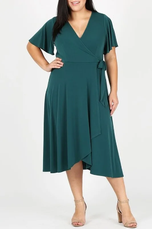 Brooke Faux Wrap Dress in Hunter Green PLUS SIZE