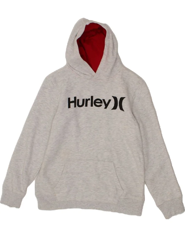 HURLEY Boys Graphic Hoodie Jumper 12-13 Years Large Grey Cotton