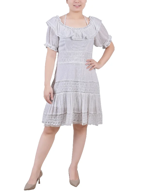 Short Sleeve Ruffle Neck Dress