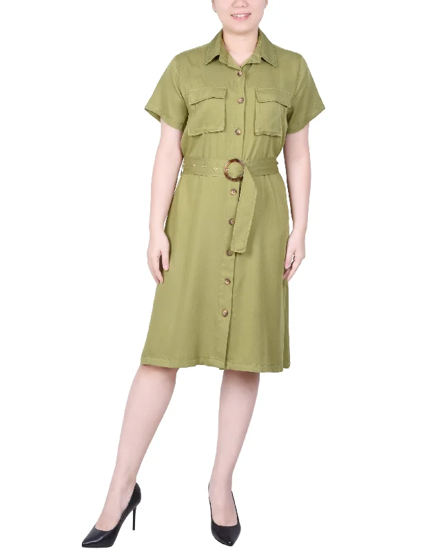 Petite Short Sleeve Safari Style Dress