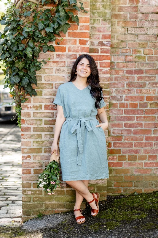 'Harmony' Organic Linen Shift Dress in Bay Green FINAL SALE