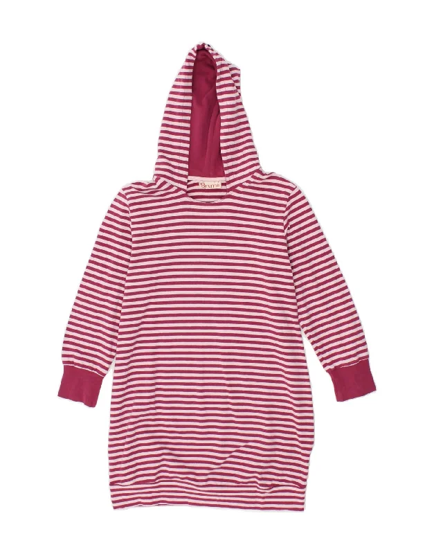 BRUMS Girls Hooded Sweatshirt Jumper Dress 6-7 Years Burgundy Striped