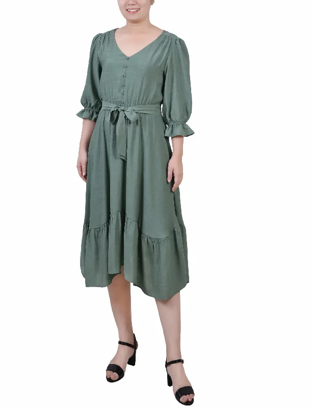 3/4 Sleeve Flounced Dress