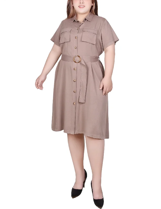 Plus Size Short Sleeve Safari Style Dress