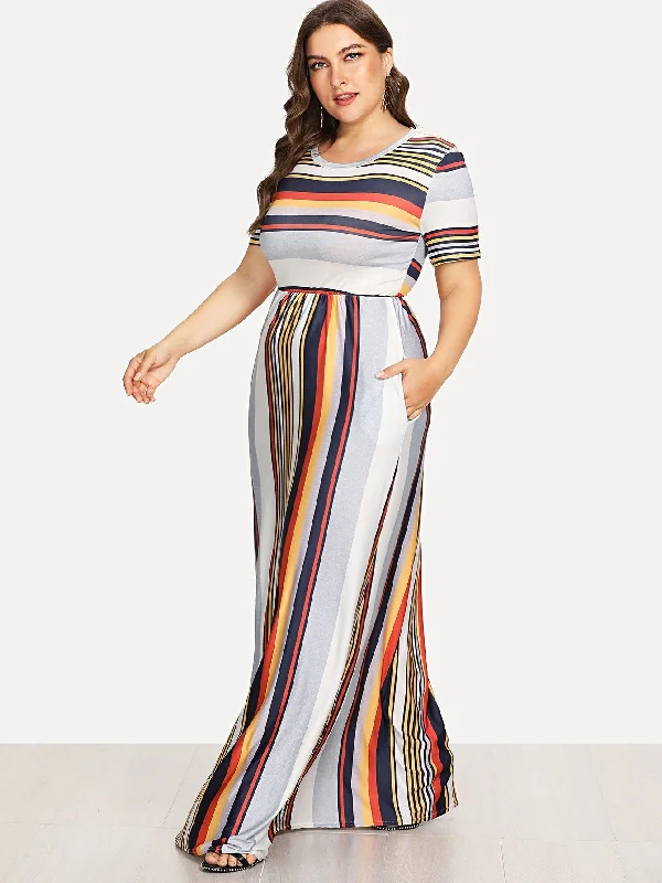 Plus Contrast Striped Hidden Pocket Dress