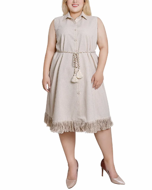 Plus Size Sleeveless Fringed Hem Dress