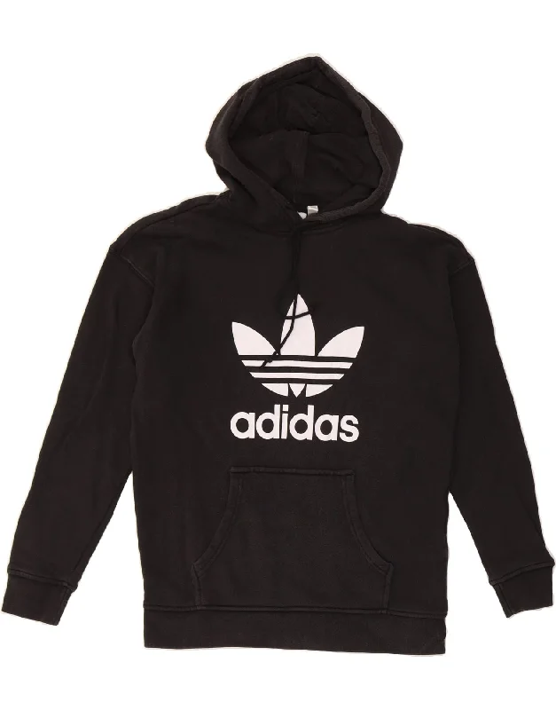 ADIDAS Womens Oversized Graphic Hoodie Jumper UK 6 XS Black Polyester