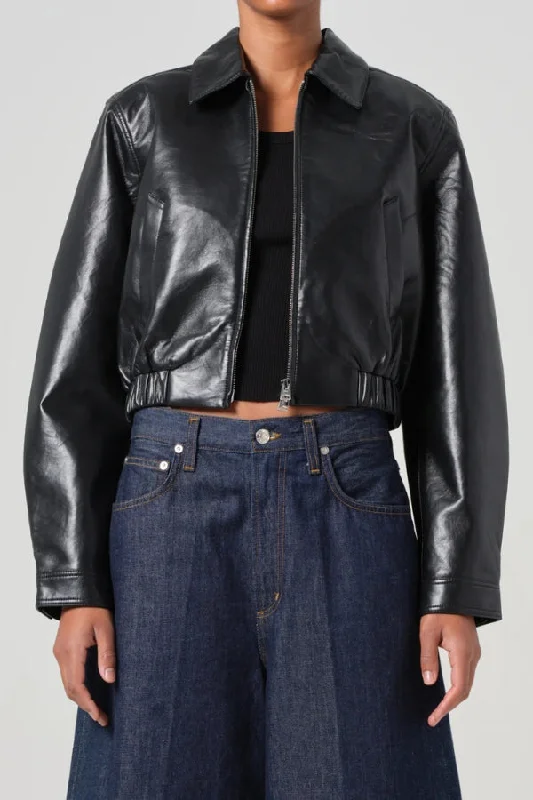 SHOREDITCH SKI CLUB X AGOLDE Essie Recycled Leather Cropped Jacket