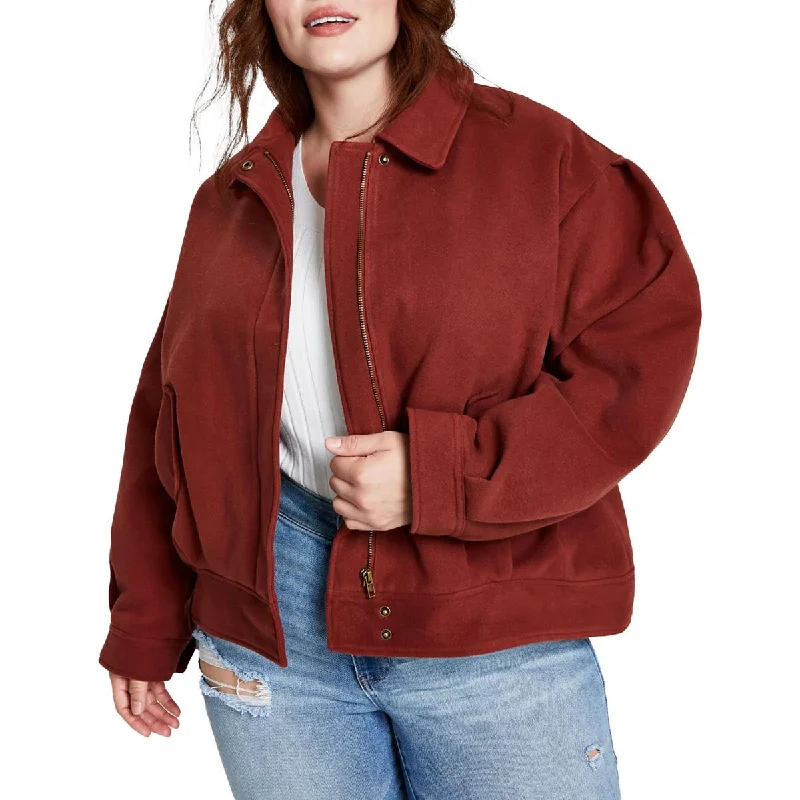 Plus Womens Solid Outerwear Bomber Jacket