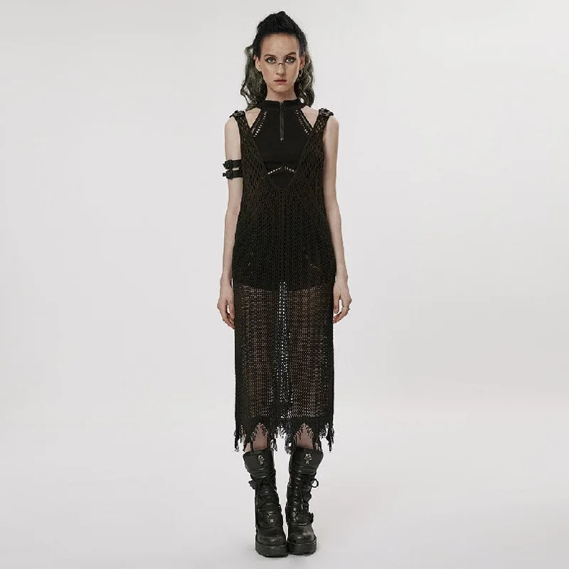 Women's Gothic Plunging Mesh Slip Dress